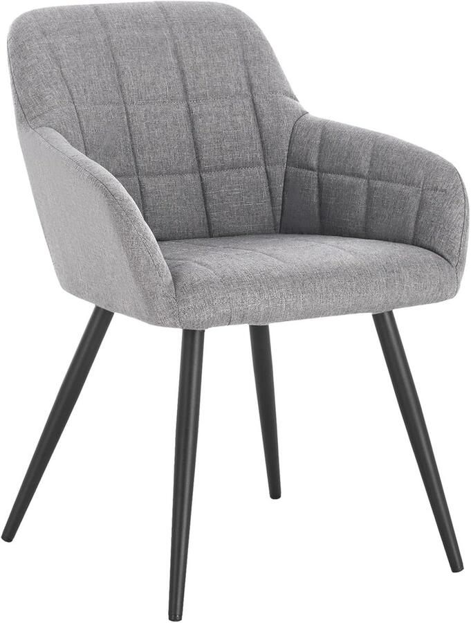 Denz Home Comfortabele Eetkamerstoel – 1 Stuks – Lichtgrijs – Linnen Bekleding – Ergonomisch Design – Metalen Poten – Eetkamerstoel voor Eetkamer Keuken Woonkamer of Kantoor