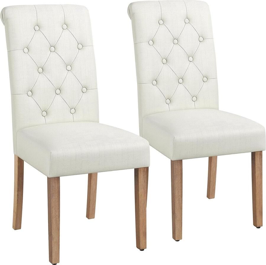 Denz Home Eetkamerstoelen met hoge rugleuning massief houten poten gestoffeerde zitting van linnen beige set van 2