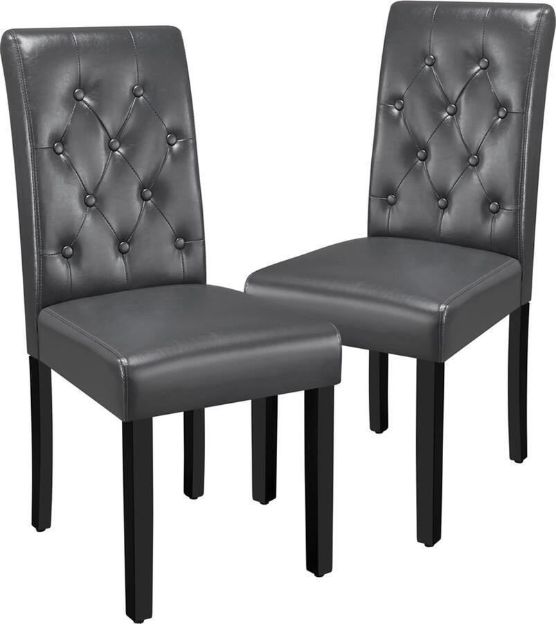 Denz Home Eetkamerstoelen met hoge rugleuning massief houten poten kunstleer set van 2 grijs