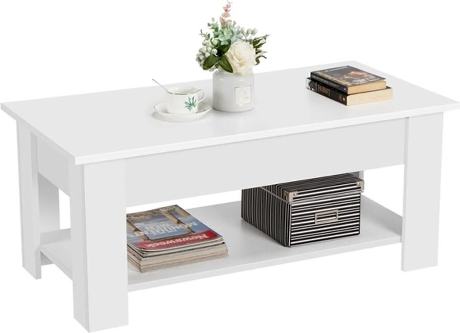 Denz Home Salontafel Eettafel met Verborgen Opbergvak voor Woonkamer uitklapbare salontafel tafel met opbergruimte Wit