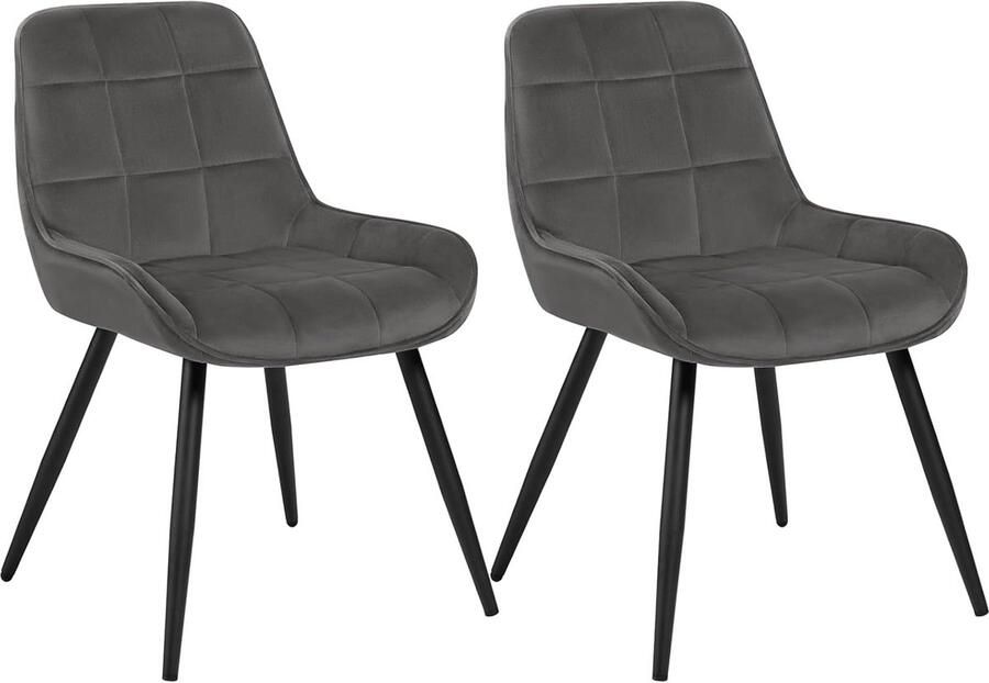 Denz Home Set van 2 Velvet Eetkamerstoelen – Ergonomische Stoelen met Comfortabele Rugleuning – Scandinavisch Design – Luxe stoelen voor Woonkamer Keuken of Slaapkamer – Donkergrijs
