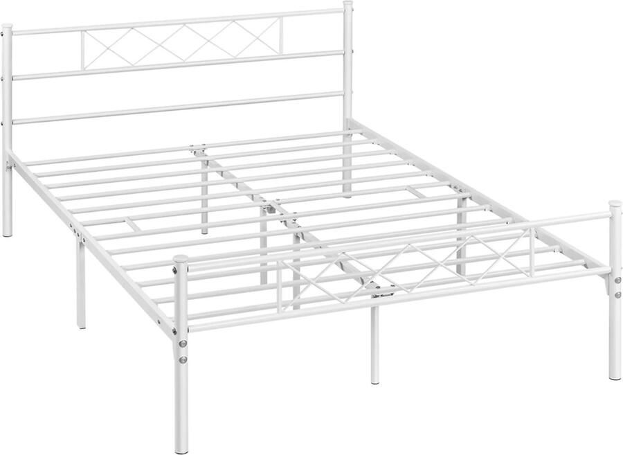 Denz Home Vintage bedframe met lattenbodem 140 x 200 cm metalen tweepersoonsbed minimalistisch bedframe met hoog hoofdeinde logeerbed van metaal wit