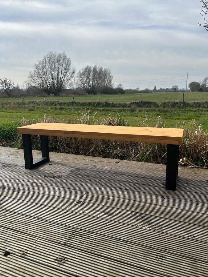 Design85 Tuinbank 140 cm Industrieel & Robuust Hout Zwart Staal U-frame - Foto 2