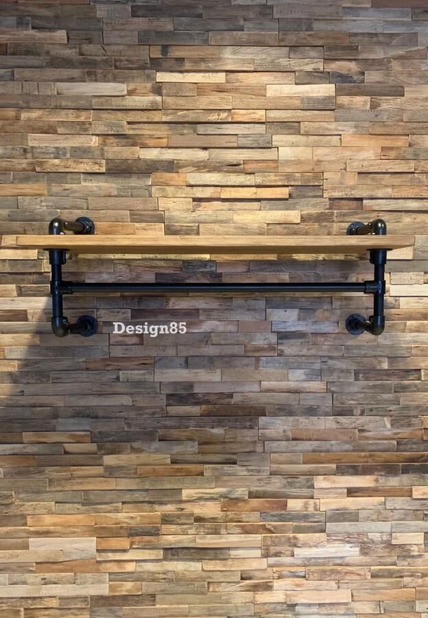 Design85 Wandkapstok met hoedenplank 100 cm Breed – Geschikt voor kleerhangers – Legplank voorzien van bruine wax