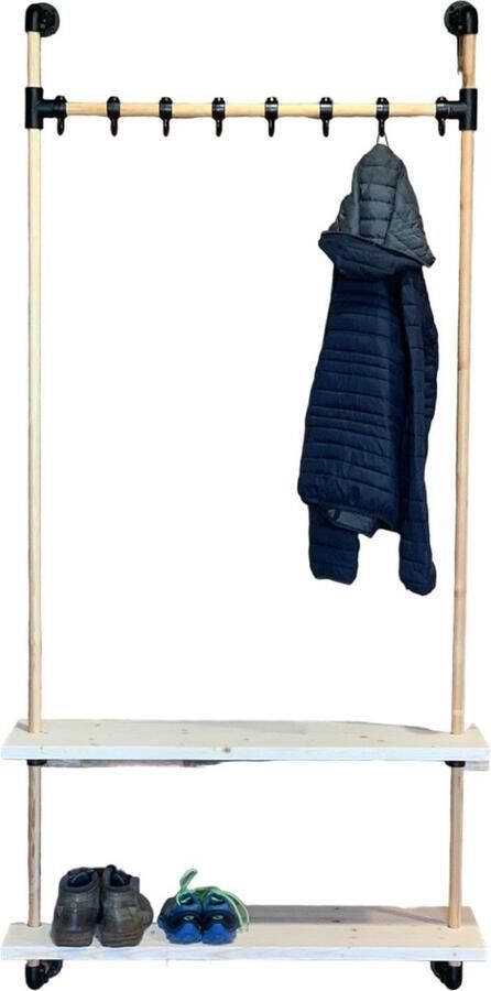 Design85 wandkapstok hout 100 cm breed x 28 cm diep- Onbehandeld hout