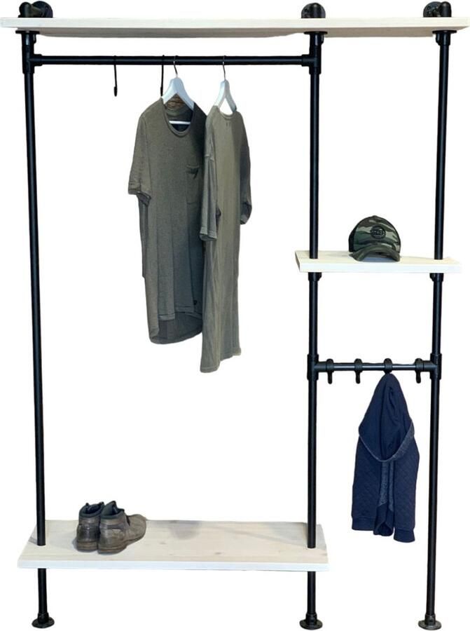 Design85 Kapstok Parade – Industrieel Zwart – 140x40x205 cm – Steigerbuis – Met Kinderstang & Planken - Foto 2