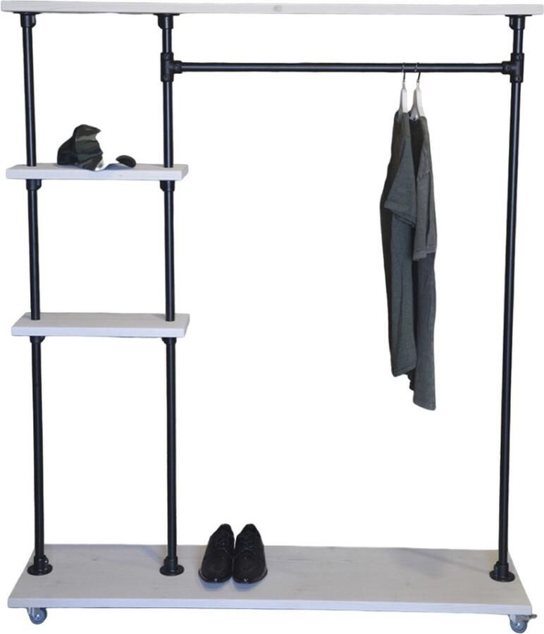 Design85 Deluxe Kledingrek – Steigerbuis en Steigerhout – 1 Stuk – Robuust en Industrieel Ontwerp