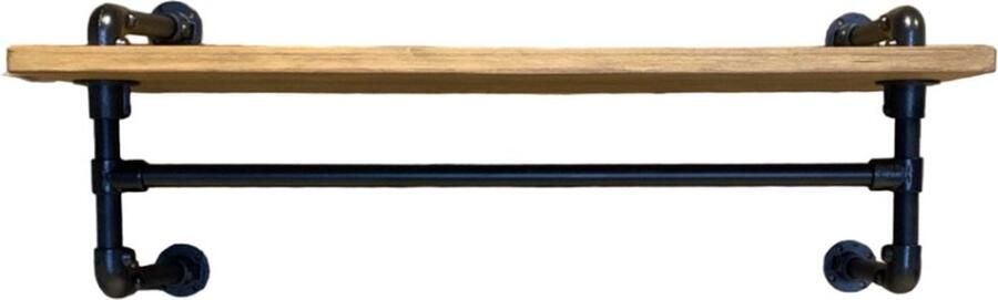 Design85 Wandkapstok met hoedenplank 100 cm Breed – Geschikt voor kleerhangers – Legplank voorzien van bruine wax - Foto 2