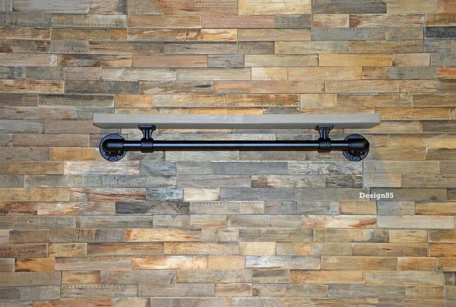 Design85 Wandkapstok met hoedenplank– 80 cm breed en 20 cm diep Met 6 stuks S Haken – Kleur legplank: Taupe