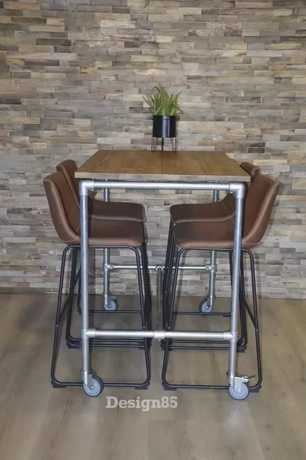 Design85 Industriële bartafel Modern 120 cm breed Zwart blad - Foto 2