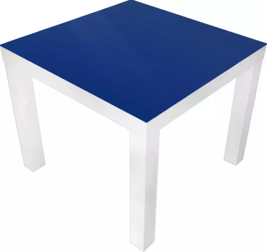 Designglas Salontafel Glas Bijzettafel Woonkamer Koffietafel Ikea Lack Onderstel Kobaltblauw 55x55cm
