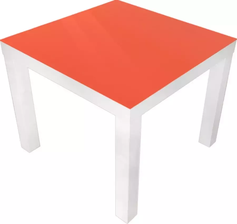 Designglas Salontafel Glas Bijzettafel Woonkamer Koffietafel Ikea Lack Onderstel Oranje 55x55cm
