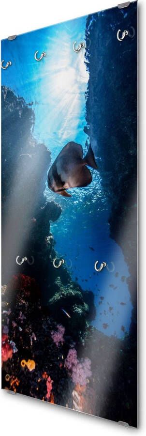 Designglas Wandkapstok Gehard glas 7 Haken Vissen onderwater- 50x125cm