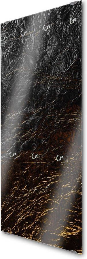 Designglas Wandkapstok – Kapstok – Wandkapstok – Hangend – Garderoberek – Muurkapstok Gehard glas – Handdoekrek – Muurdecoratie Stijlvol Gehard glas 7 Haken Abstracte zwart-gouden textuur- 50x125cm