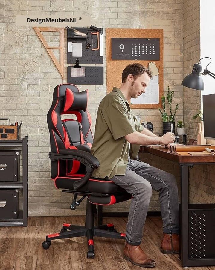 DesignMeubelsNL Gaming chair Bureaustoel met voetsteun Bureaustoel met hoofdsteun en lendenkussen In hoogte verstelbaar Ergonomisch