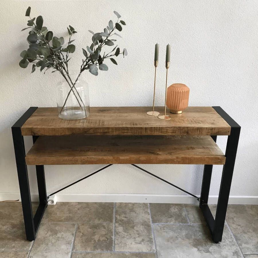 DesignMeubelsNL Industriële Console Tafel Mango Hout 120 Cm Industriële Wandtafel Mango Hout Side Table Mango Hout