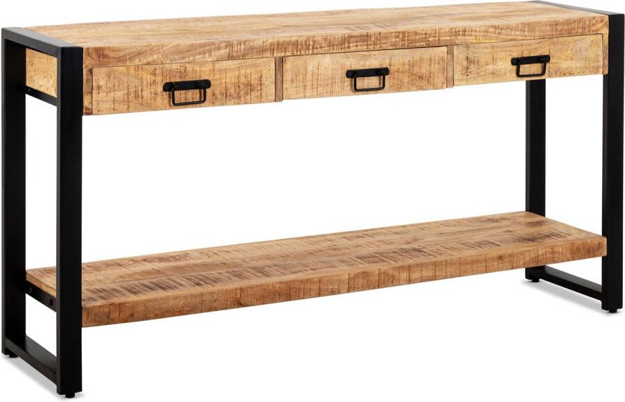 DesignMeubelsNL Industriële Console Tafel Mango Hout 150 Cm Side Table Met 3 Lades Luxe Wandtafel