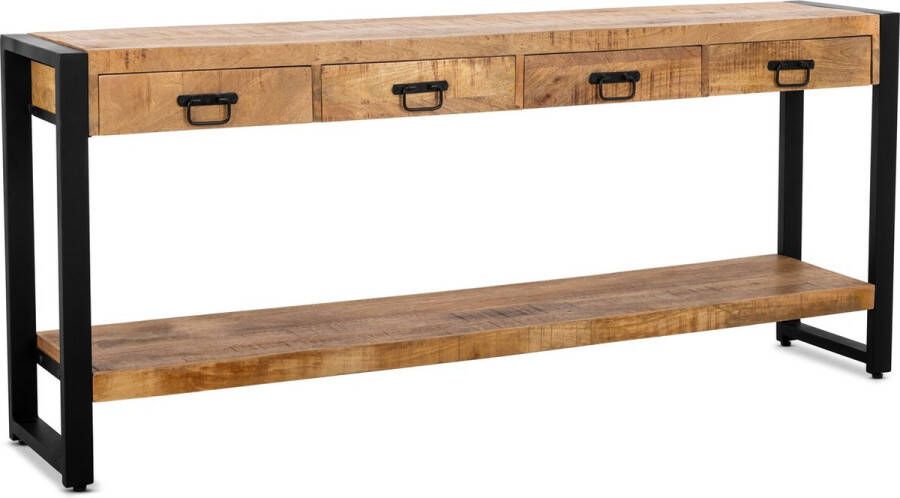 DesignMeubelsNL Industriële Console Tafel Mango Hout 180 Cm Side Table Met 4 Lades Luxe Wandtafel