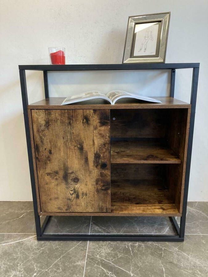 DesignMeubelsNL Industriële dressoir kast met glasplaat