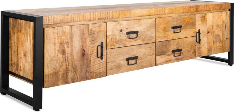 DesignMeubelsNL Industriële TV Meubel 200 cm Mango Hout Stevige TV Meubel TV Kast Met Opbergruimte