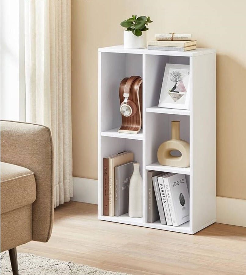 DesignMeubelsNL Boekenkast Modern Wit Boekenkast met 5 Legplanken Standaard Boekenkast Kast Woonkamer Kast Kantoor