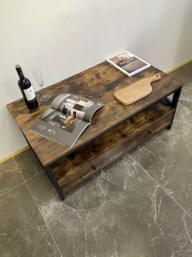 DesignMeubelsNL Luxe industriële salontafel met lades