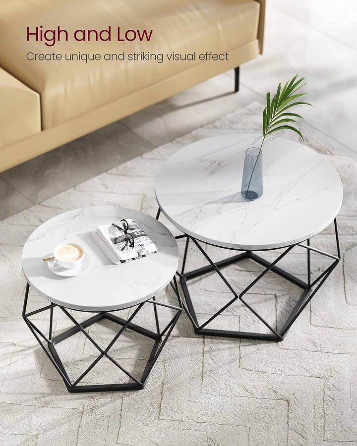 DesignMeubelsNL Ronde salontafels Set van 2 bijzettafels Marmerlook