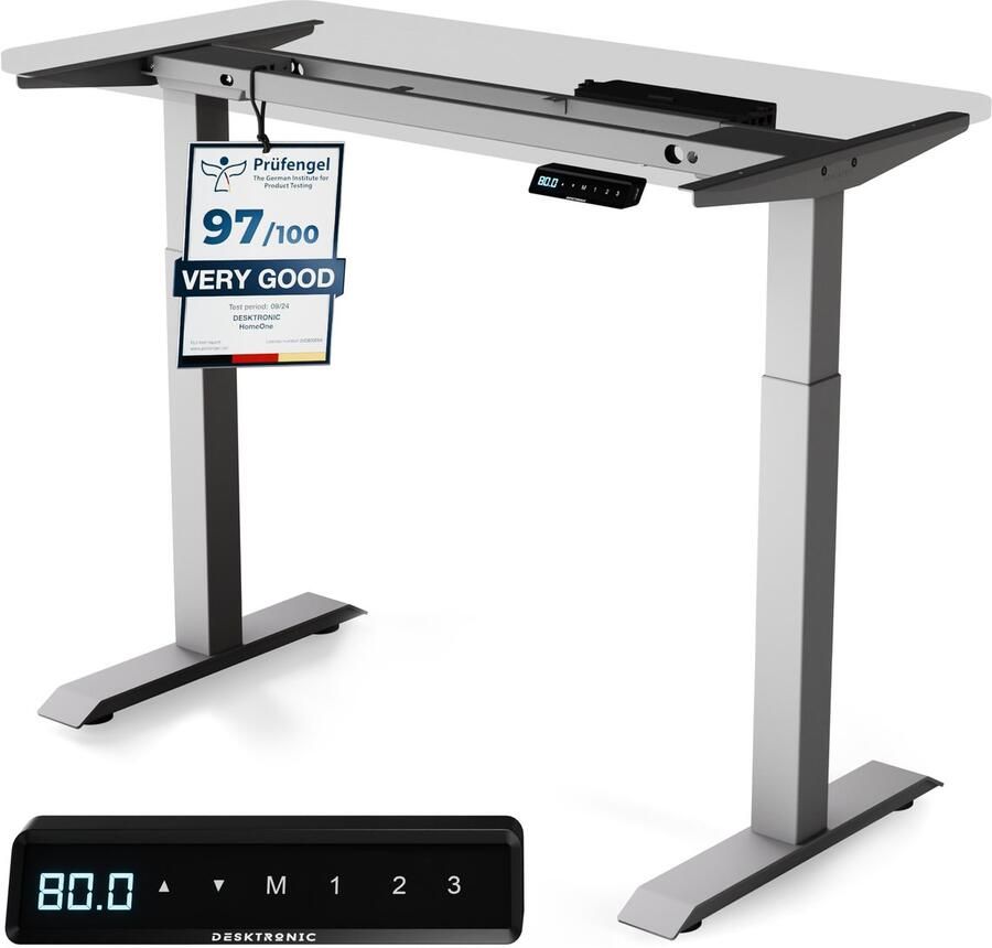 Desktronic HomeOne Zit-sta Bureau Elektrisch In Hoogte Verstelbaar Frame Grijs 120x60-160x80cm Bureaublad