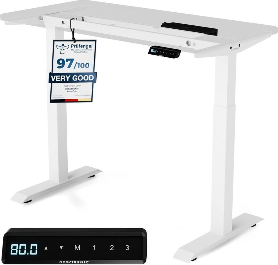 Desktronic HomeOne Zit-sta Bureau Elektrisch In Hoogte Verstelbaar Frame Wit 120x60-180x80cm Bureaublad