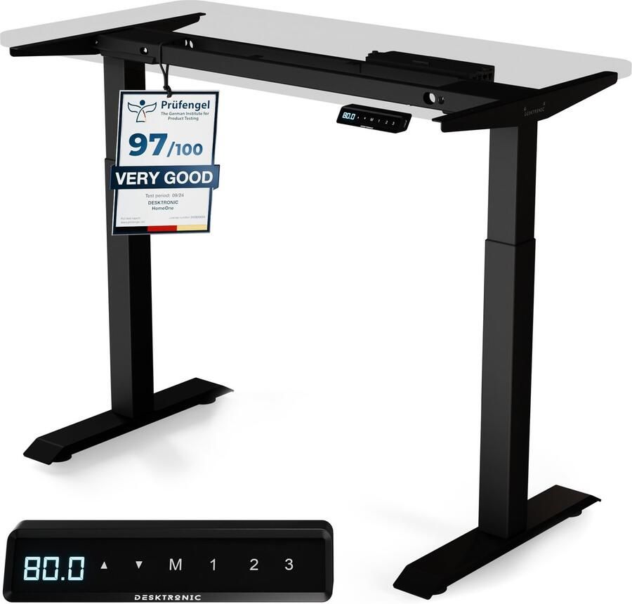 Desktronic HomeOne Zit-sta Bureau Elektrisch In Hoogte Verstelbaar Frame Zwart 120x60-160x80cm Bureaublad