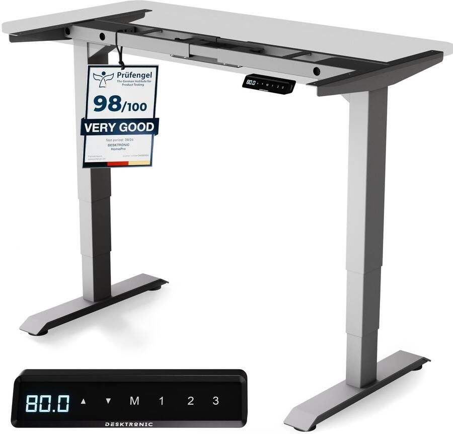 Desktronic HomePro Zit-sta Bureau Elektrisch In Hoogte Verstelbaar Frame Grijs 120x60-200x80cm Bureaublad