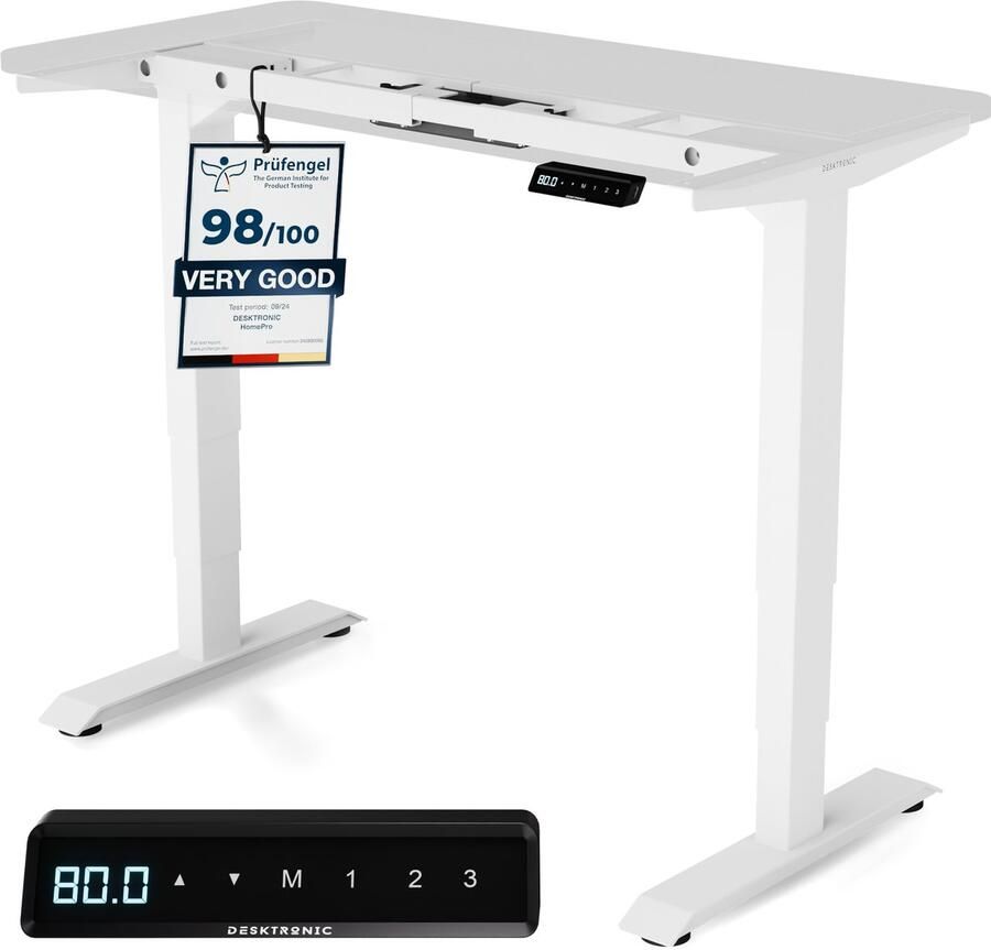Desktronic HomePro Zit-sta Bureau Elektrisch In Hoogte Verstelbaar Frame Wit 120x60-200x80cm Bureaublad