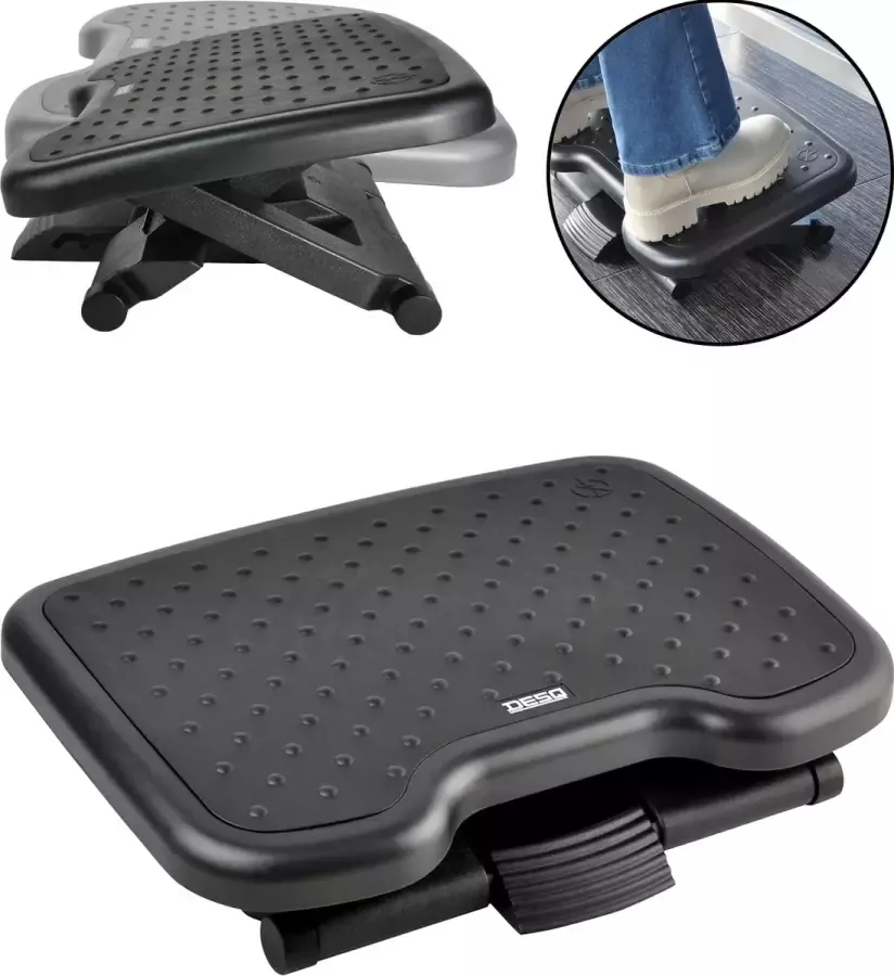 Desq Voetensteun Groot platform 3 hoogte standen 0-45 graden kantelbaar Anti-slip Zwart