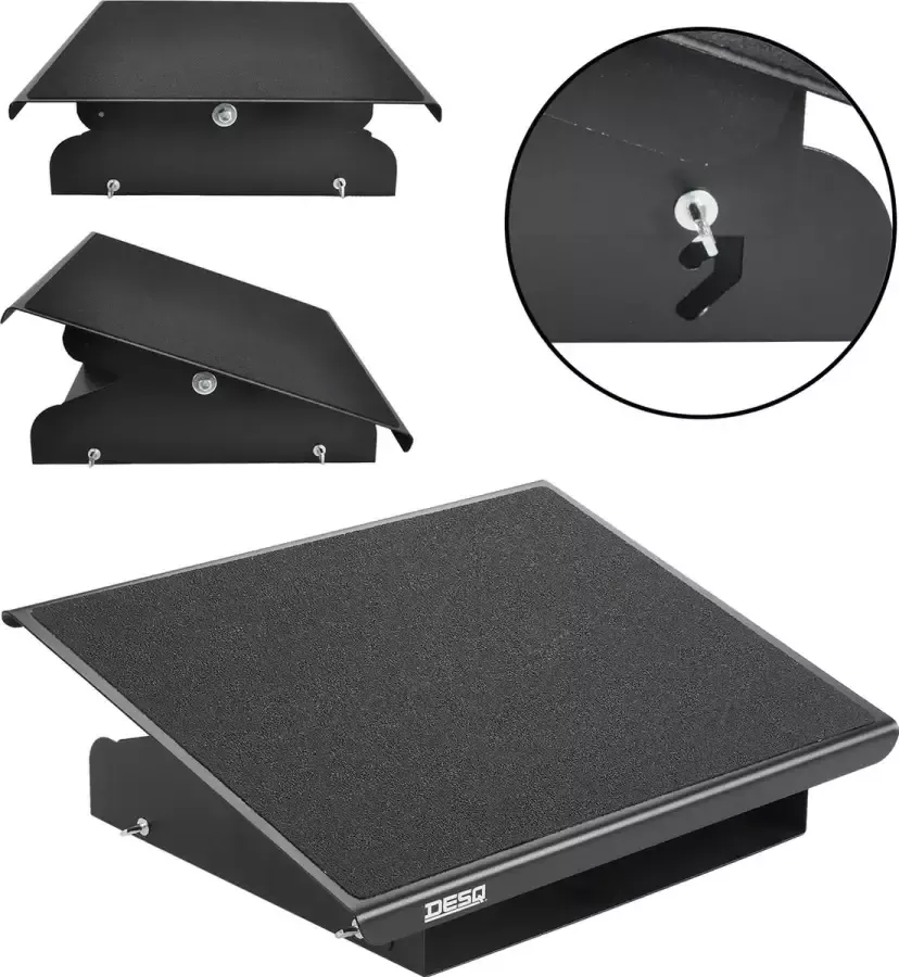 Desq Voetensteun 60078 3 Hoogte standen 0-30° Metaal Heavy Duty Rubberen Antislipmat Zwart