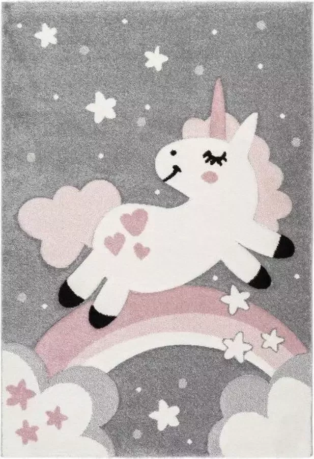 Dessa Home Garden Amigo – Vloerkleed Vloer kleed Tapijt – Karpet Eenhoorn Unicorn 80x150 – Grijs Roze