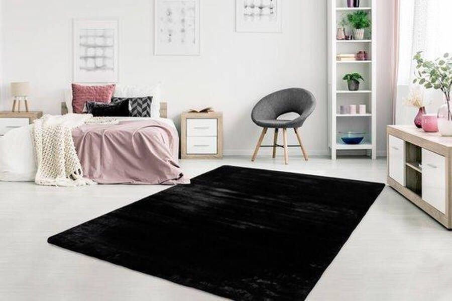 Dessa Home Garden Heaven Vloerkleed – Vloer kleed Tapijt – Karpet Hoogpolig Super zacht Fluffy Shiny- Silk look- 80x150 zwart