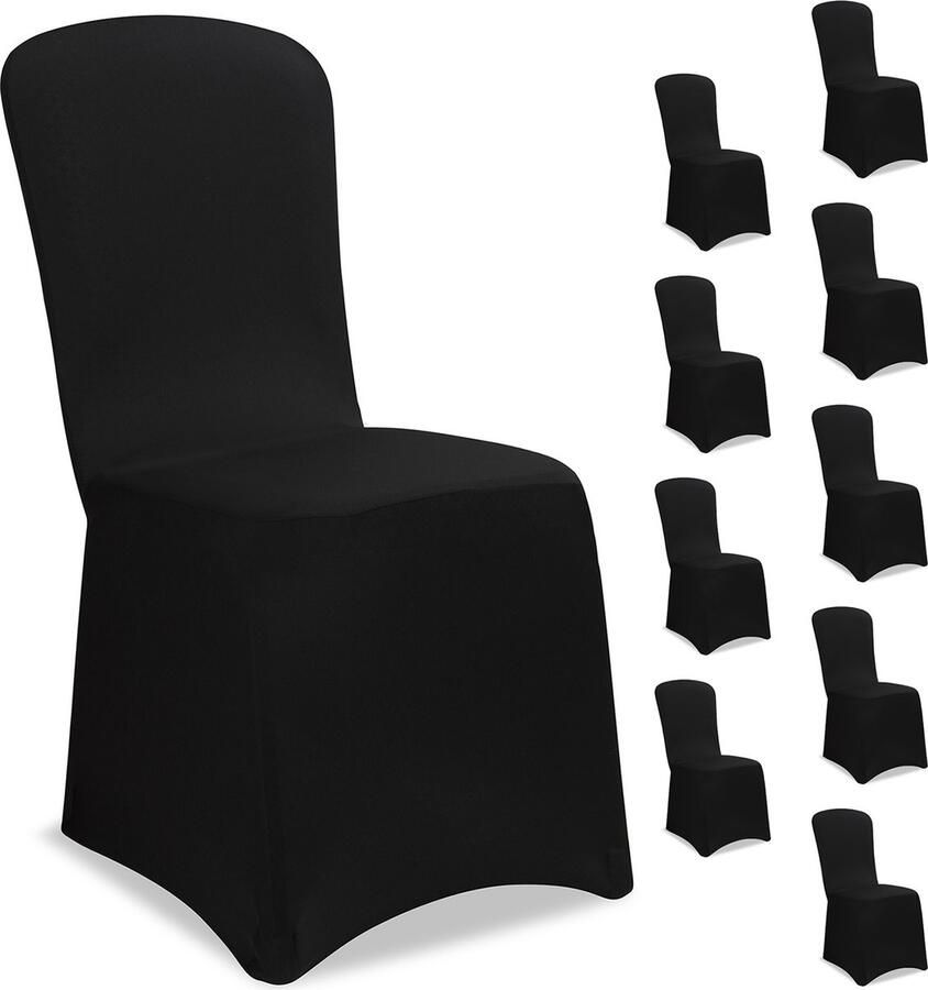 Detex Set 10 Stoelhoezen Eetkamerstoelen Univeerseel Stretch Zwart