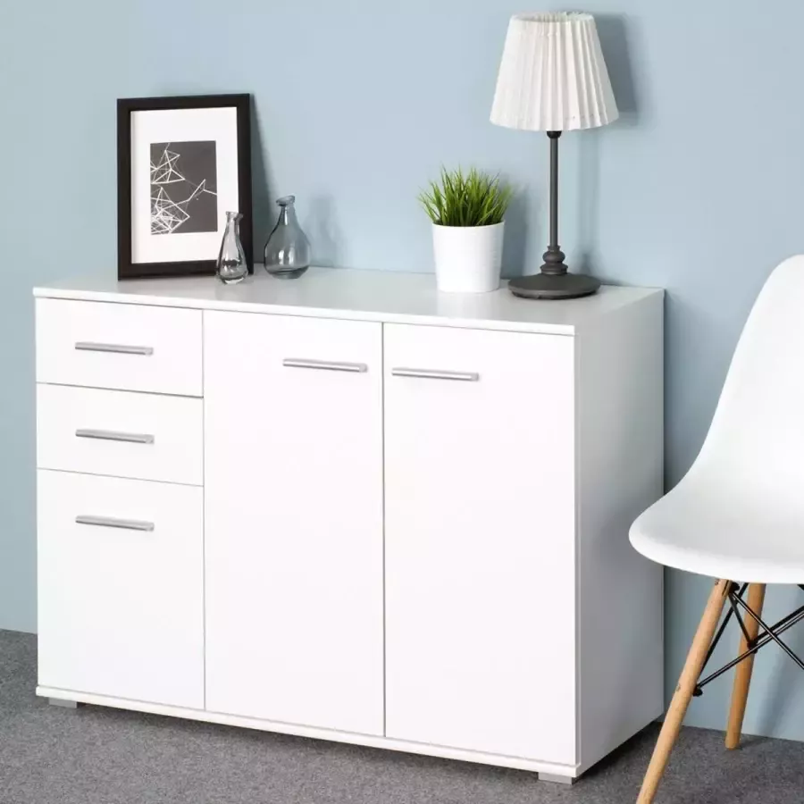 Casaria Dressoir Alba – 3 Deuren 2 Laden MDF 107x75x35 cm Wit - Foto 2