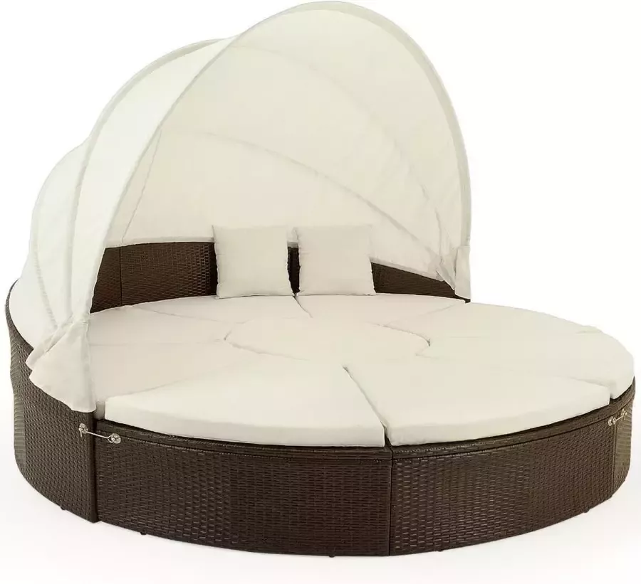 Deuba Casaria XXL Wicker Zonne-Eiland ø230 cm Zonnedak 7cm Kussens Weerbestendig Bruin