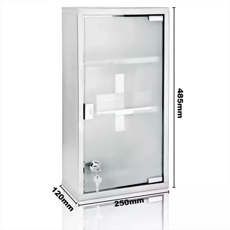 Deuba Medicijnkastje EHBO-kast xxl Incl. 2 Sleutels 48.5x25x12cm RVS Slot 3 vakken