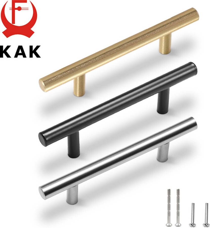 DEURA Kak 20Pcs Geborsteld Goud Keuken Handvat Rvs T Bar Deur Pull 76Mm 96Mm Kast Knoppen En handgrepen Zwarte Meubels Handvat
