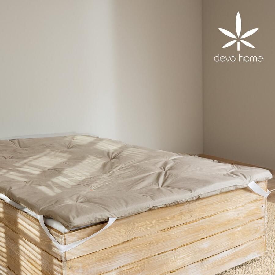 Devo home DevoHome Topdekmatras van Hennep Topper matras 180x200 cm Matrashoes Japans Vloermatras Anti-Allergeen Hennep vezels en Katoen Draagbaar en Oprolbaar Futon Matras Futon Bed Japanse Futon