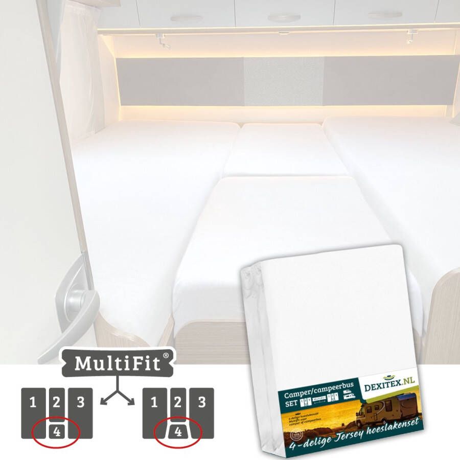 dexitex 1 x Hoeslaken Wit 4 delige set-Geschikt voor Camper lengtebedden of enkele bedden