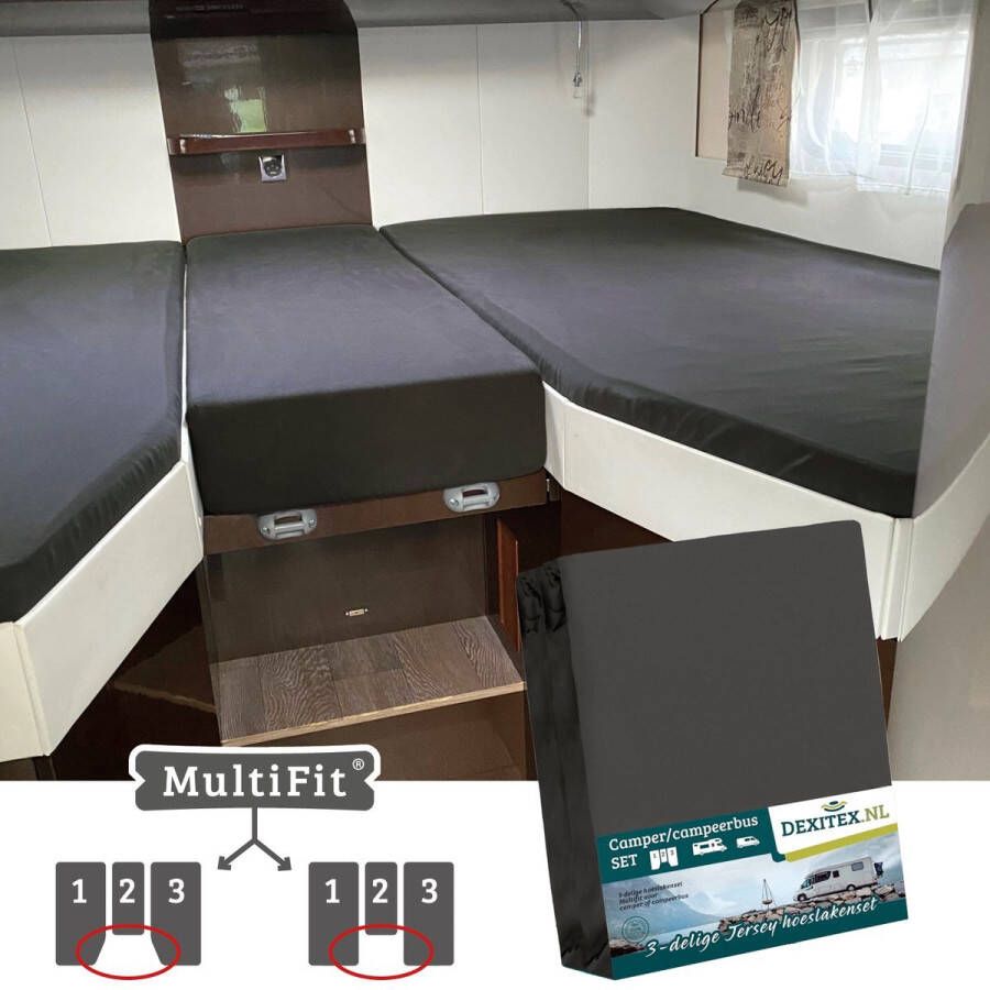 Dexitex 1 x molton 1 x hoeslaken ANTRACIET 3 delige set-Geschikt voor Camper lengtebedden of enkele bedden
