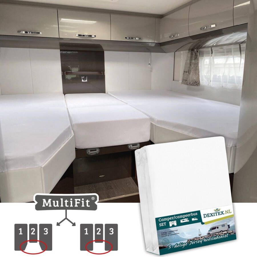 Dexitex 1 x molton 1 x hoeslaken WIT 3-delige sets Lengte bedden Enkele bedden Camper