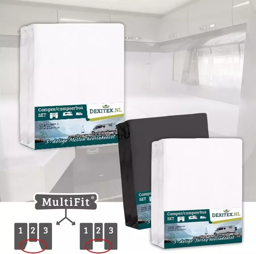 Dexitex 1 x molton 2 x hoeslaken (1 ANTRACIET + 1 WIT ) 3 delige set-Geschikt voor Camper lengtebedden of enkele bedden