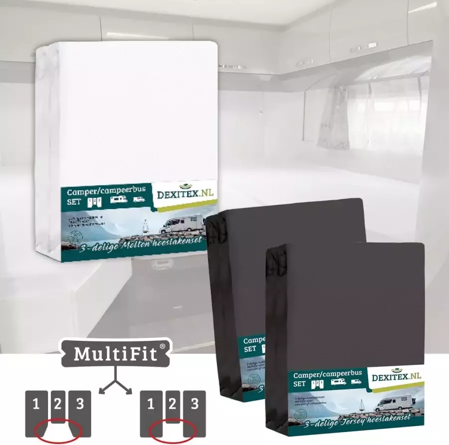 Dexitex 1 x molton 2 x hoeslaken ANTRACIET 3 delige set-Geschikt voor Camper lengtebedden of enkele bedden