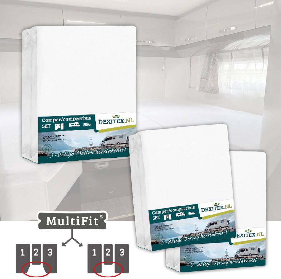 Dexitex 1 x molton 2 x hoeslaken WIT 3 delige set-Geschikt voor Camper lengtebedden of enkele bedden