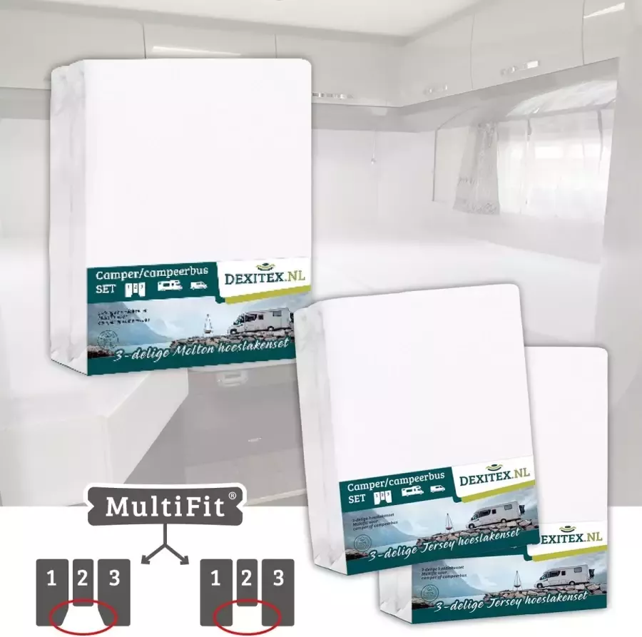 Dexitex 1 x molton 2 x hoeslaken WIT 3 delige set-Geschikt voor Camper lengtebedden of enkele bedden