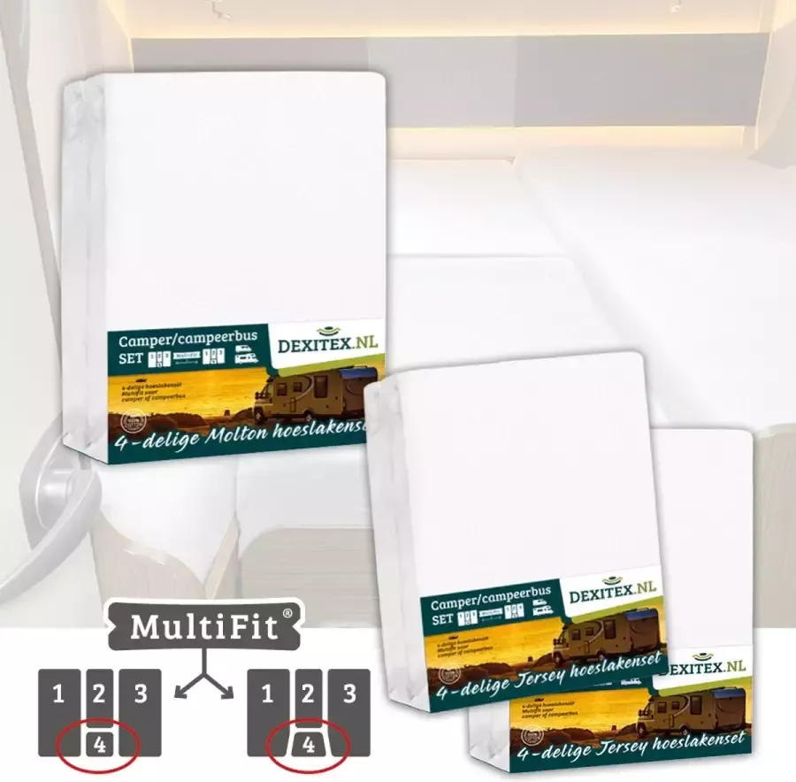 Dexitex 1 x Molton 2 x Hoeslaken Wit 4 delige set-Geschikt voor Camper lengtebedden of enkele bedden